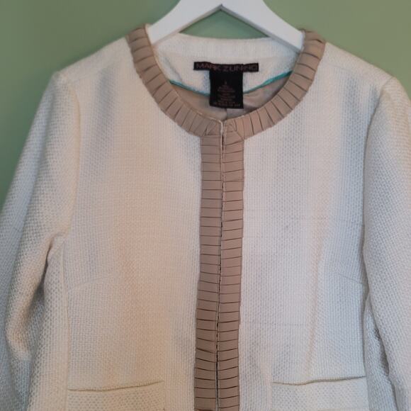 Mark Zunino Tweed Neutral Blazer Jacket Cream Beige Bell Sleeve Pockets Prep S - Picture 3 of 8